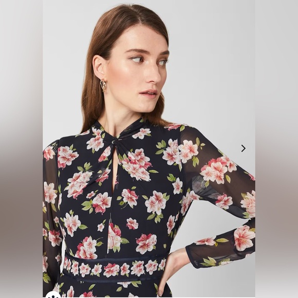 HOBBS London Helena Silk Floral Midi Dress - Navy Multi (Sz 4) - Picture 6 of 8